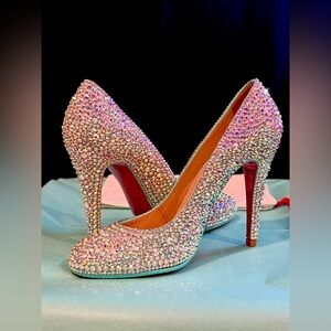 Christian Louboutin Tiffany Blue Swarovski Crystal Strass Heels Size 37